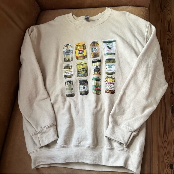 American Vintage Tops - Fun pickle jar sweatshirt pickles quirky kitsch cream green vintage style
